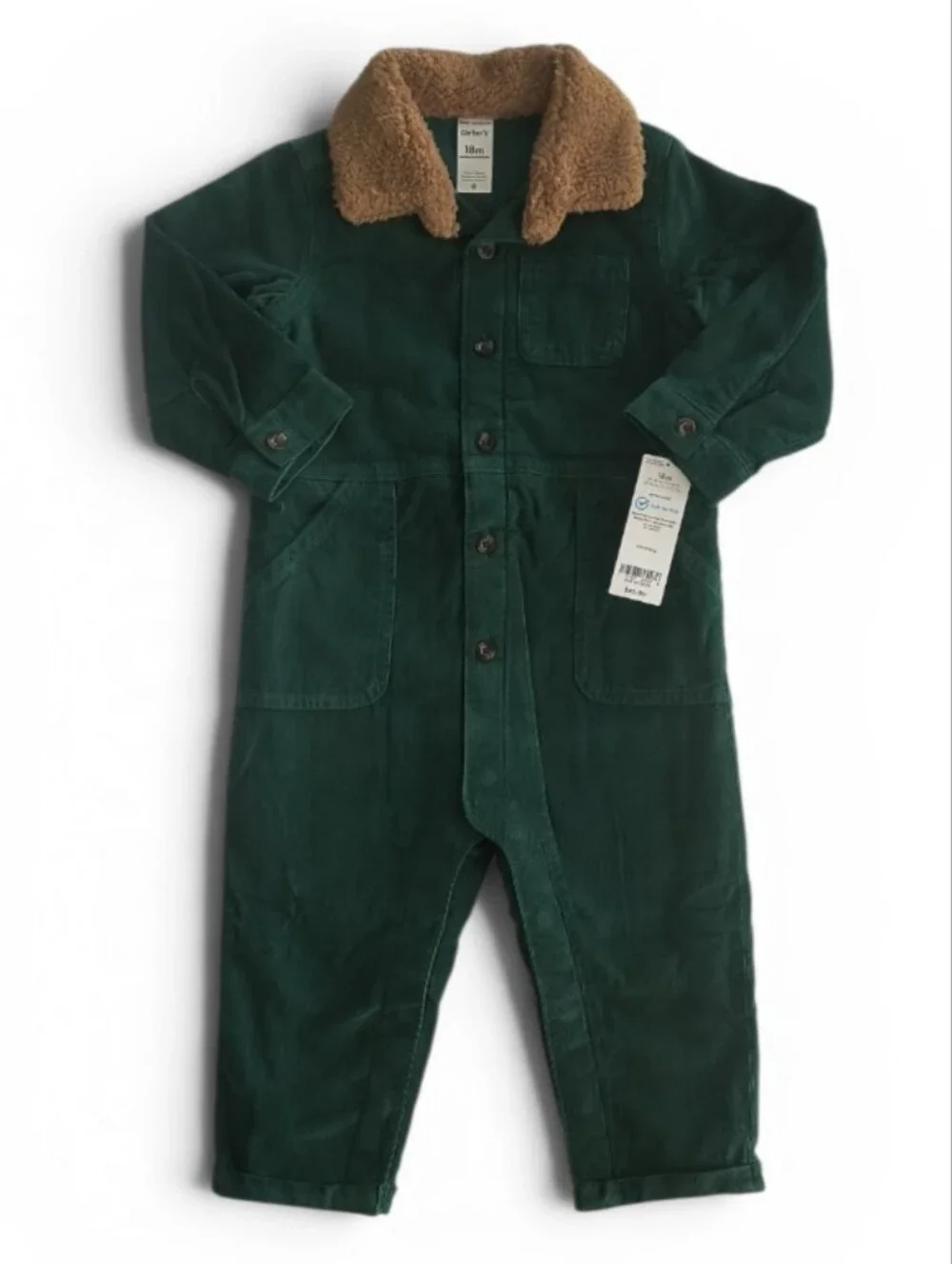 Carter's Dark Green Collared Corduroy Long Sleeve Infant Jumpsuit 18 Months